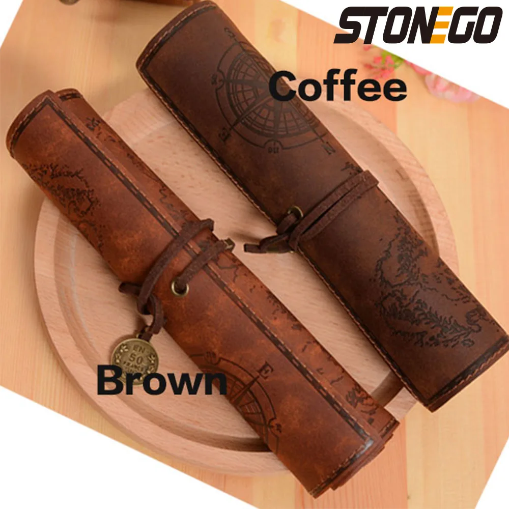 STONEGO Retro Treasure Map Leather Pen Bag Popular Roll Case Bag Vintage Style Roll Pencil Case Pencil Bag PU Bag Pencil Case - Image 6