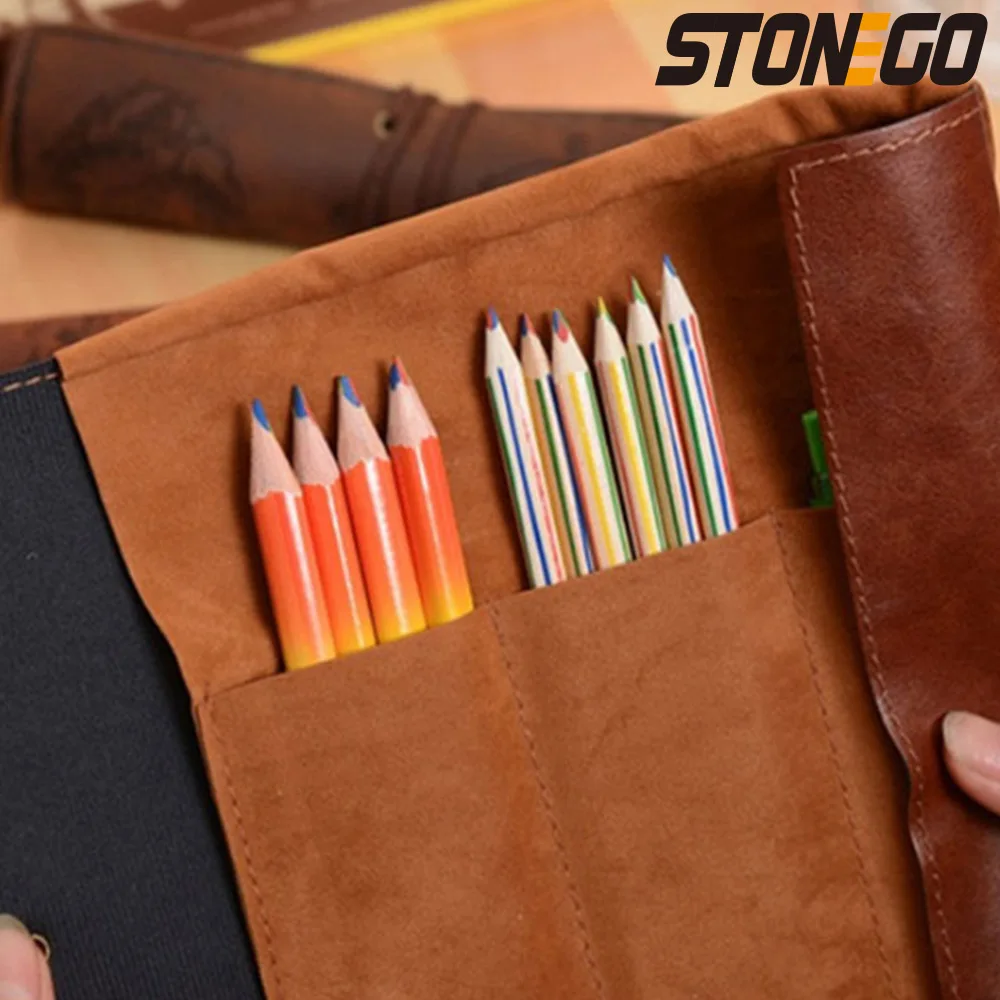 STONEGO Retro Treasure Map Leather Pen Bag Popular Roll Case Bag Vintage Style Roll Pencil Case Pencil Bag PU Bag Pencil Case - Image 3