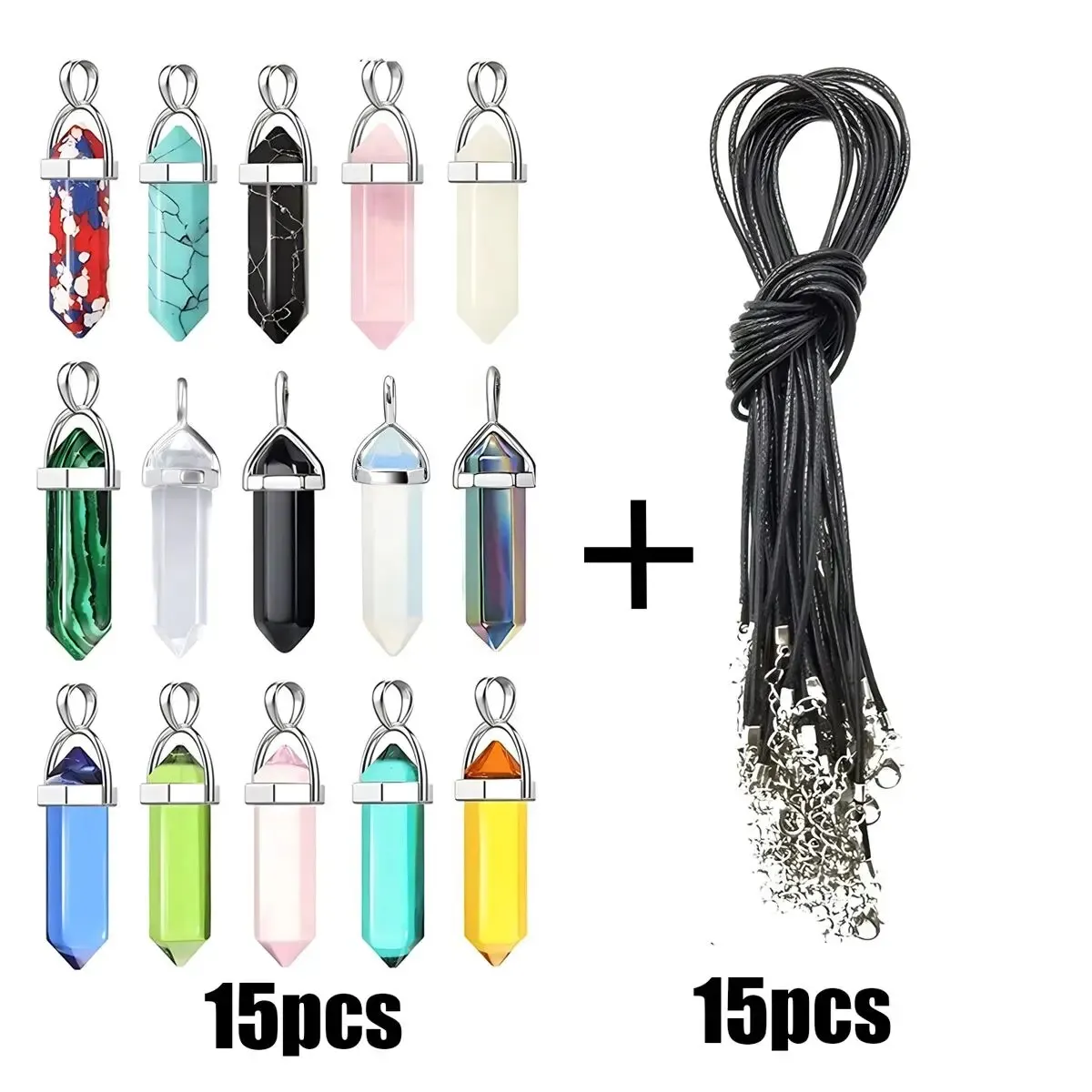 40PCS/30PCS Hexagonal Chakra Synthetic Crystal Pendant , Pointed Quartz Stone With Leather Necklace Chain Storage Bag - Image 4
