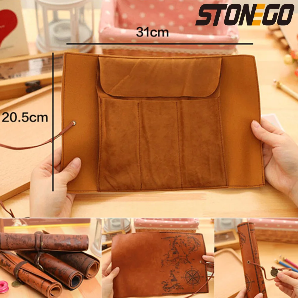STONEGO Retro Treasure Map Leather Pen Bag Popular Roll Case Bag Vintage Style Roll Pencil Case Pencil Bag PU Bag Pencil Case - Image 5