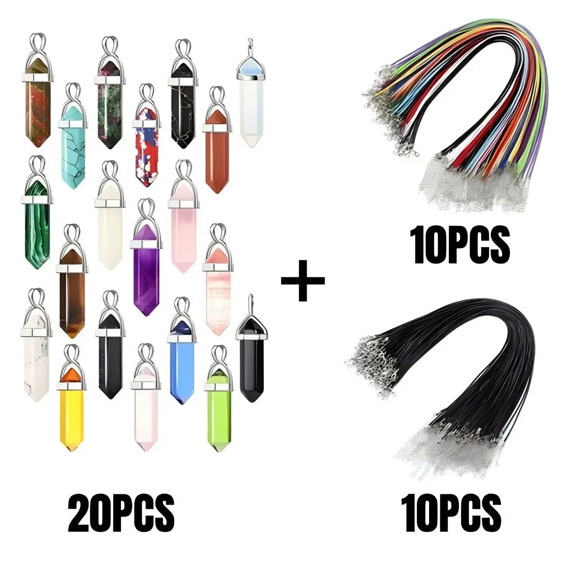 40PCS/30PCS Hexagonal Chakra Synthetic Crystal Pendant , Pointed Quartz Stone With Leather Necklace Chain Storage Bag - Image 5